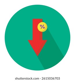 Discount flat icon, red arrow and percent for discount symbol element vector design illustration. 
