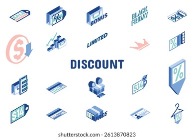 Discount Flat Vector Illustration Icon Sticker Set Design Materials
