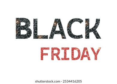 Discount flyer. Text inscription black friday. Glitter gold insciption on white background. Vector text.Black and red glitter.