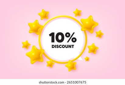 Discount frame banner. Speech bubble offer. 10 percent discount tag. Sale offer price sign. Special offer symbol. 3d stars glitter tag. Golden frame banner. Vector