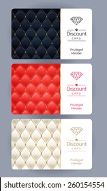 Discount gift cards set. Abstract quilted background.