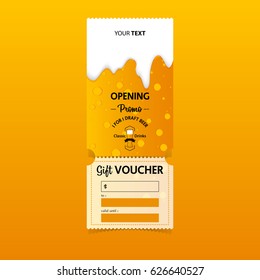 Discount gift vouchers template design for opening beer party. Special offer or certificate coupons. Vector illustration.