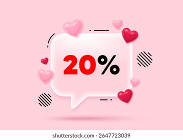 Discount glass speech bubble. Social media concept. 20 percent off sale tag. Discount offer price sign. Special offer symbol. 3d hearts love speech bubble. Vector - Powered by Shutterstock - Get 15% off with code: PIKWIZARD15