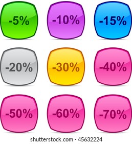 Discount glossy icons. Vector buttons.