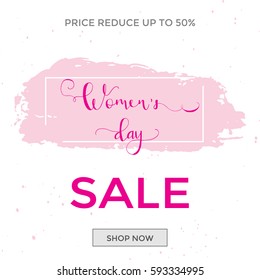 Discount greeting card design - International Happy Women's Day. 8 March holiday background with lettering. Trendy design template for advertising and  sale promotion. 
