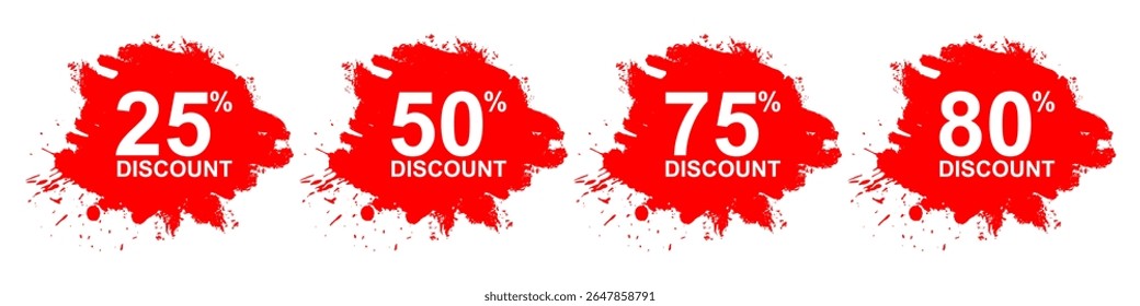 Desconto com grunge splashes e tinta splatters vetor. Combina ofertas comerciais com um toque cru, artístico e angustiado. Excelente para promoções ousadas, vendas abstratas ou publicidade dinâmica com textura