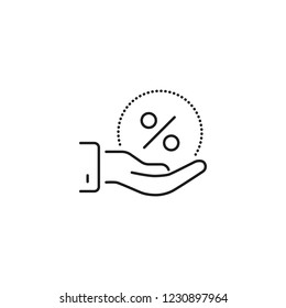 discount in hand line icon on white background