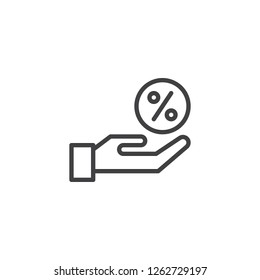 Discount hand outline icon. linear style sign for mobile concept and web design. Hand and percentage sign simple line vector icon. Symbol, logo illustration. Pixel perfect vector graphics