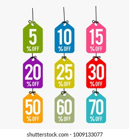 Discount hanging tag words vector, colourful sale words tag vector isolated on white background