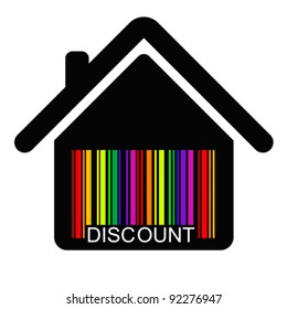 DISCOUNT HOUSE HOME  BAR CODE flat icon , vector. Isolated on white