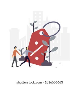 Discount hunters flat illustration.Vector design.Suitable for landing page, ui, website, mobile app, editorial, poster, flyer, article, and banner.