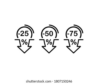 Discount icon. 25, 50, 75 percent. Vector on isolated white background. EPS 10