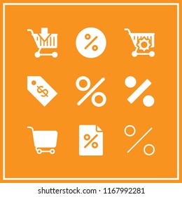 discount icon. 9 discount vector set. percentage, price tag, shopping cart and percentage sign icons for web and design about discount theme