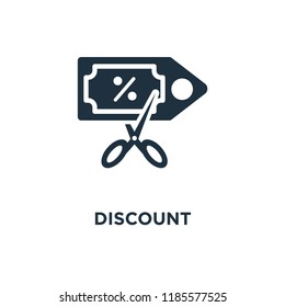 Discount icon. Black filled vector illustration. Discount symbol on white background. Can be used in web and mobile.