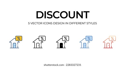 Discount Icon Design in Five style with Editable Stroke. Line, Solid, Flat Line, Duo Tone Color, and Color Gradient Line. Suitable for Web Page, Mobile App, UI, UX�and�GUI�design.