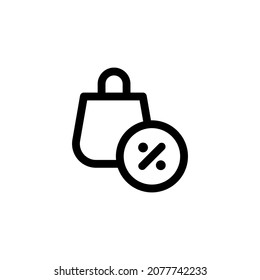 discount icon design vector illustration with symbol advertisement, shopping, paper bag, promotion for advertising business