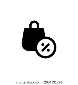 discount icon design vector illustration with symbol advertisement, shopping, paper bag, promotion for advertising business