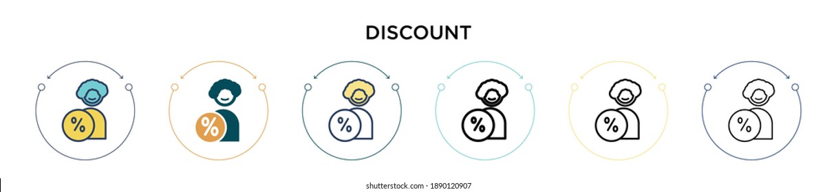 Discount icon in filled, thin line, outline and stroke style. Vector illustration of two colored and black discount vector icons designs can be used for mobile, ui, web