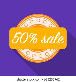 Discount icon in flat style isolated on white background. Label symbol stock vector illustration.