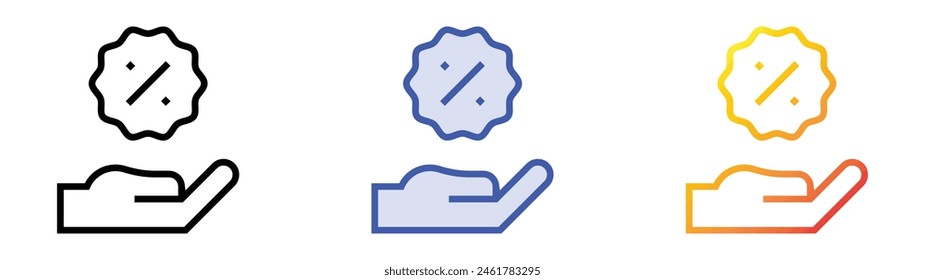 icono de descuento. Diseño de estilo de relleno lineal, azul y degradado aislado sobre fondo blanco