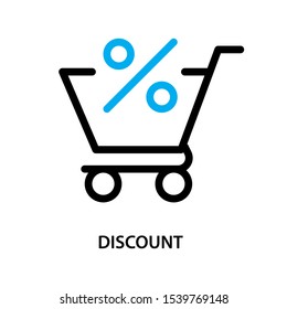 Discount icon. Percent discount with trollay. Simple design. Line vector. Isolate on white background.