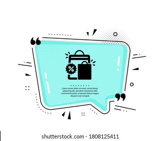 Icono de descuento. Burbuja del discurso de citas. Cartel de las bolsas de compra de venta. Símbolo de limpieza. Marcas de citado. Icono de bolsas de compras clásicas. Vector