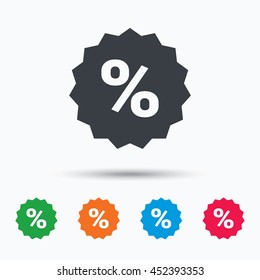 Discount icon. Sale offer star symbol. Colored flat web icon on white background. Vector