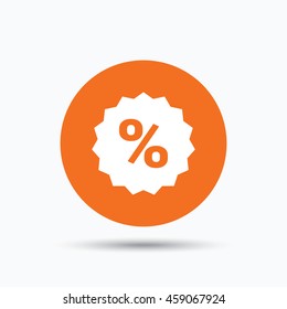 Discount icon. Sale offer star symbol. Orange circle button with flat web icon. Vector