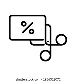 Discount icon. Scissors and card on sale. Simple design. Line vector. Isolated on white background.
