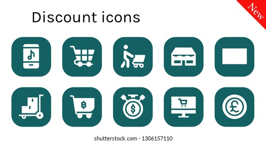 discount icon set. 10 filled discount icons.  Simple modern icons about  - Online store, Shopping cart, Shopping, Shop, Gift card, Trolley, Sale time, Online shop, Pound