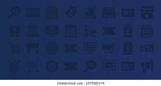 discount icon set. 32 filled discount icons. on blue background style Collection Of - Online shop, Shopping cart, Sale time, Barcode, Shop, Banner, Pound, Discount, Tag, Coupon