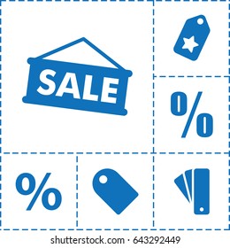 Discount icon. set of 6 discount filled icons such as tag, percent