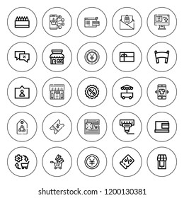 Discount icon set. collection of 25 outline discount icons with banner, barcode, cart, commerce, coupon, discount, gift card, online shop icons. editable icons.