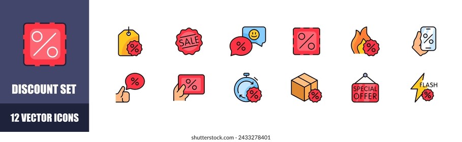 Conjunto de iconos de descuento. Estilo plano. Iconos vectoriales