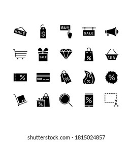 Discount icon set. Included icons as sale, badge, coupon, cash back, shopping cart, delivery, gift and more.