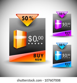 Discount icon set with product display and ribbon, can be use as label, tag, bookmark or sticker. EPS 10.