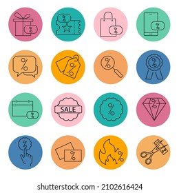 Juego de iconos de descuento . Descuento de elementos vectoriales del paquete de símbolos para la web infográfica. con fondo de color de tendencia