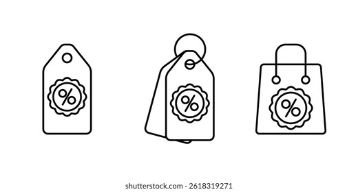 Discount Icon set. Discount symbol for web design and mobile app. Discount line logo on white background. Vector illustration.