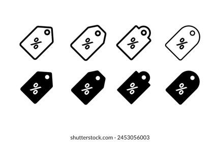 Conjunto de iconos de descuento. Icono de etiqueta de descuento en concepto de estilo plano.	