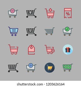 discount icon set. vector set about supermarket gift, shopping cart, price tag and carts icons set.