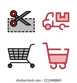 discount icon set. vector set about coupon, cart and shopping cart icons set.