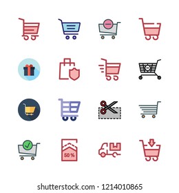 discount icon set. vector set about carts, cart, percentage and shopping cart icons set.