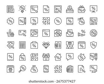 Discount icon set. Vector line icons collection. Outline symbols. Modern design