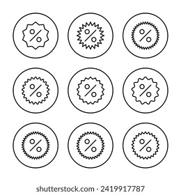 Discount-Icon-Set-Vektorgrafik. Rabattmarken und -zeichen