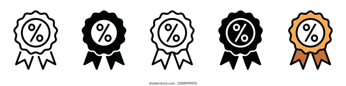 Discount icon in thin line, flat, and color style on white background with editable stroke. Medal with percentage symbol. Sale, badge, star, price, label, award. Vector illustration