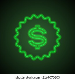 Discount icon, vector. Flat design. Green neon on black background with green light.ai