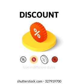 Discount Icon, Vector Symbol In Flat, Outline And Isometric Style