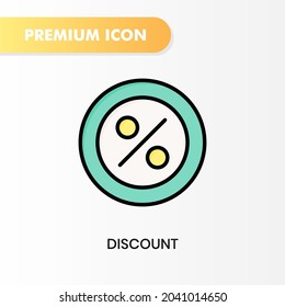 icono de descuento para el diseño de tu sitio web, logotipo, aplicación, interfaz de usuario. Ilustración gráfica vectorial y trazo editable. diseño de color lineal con icono de descuento.