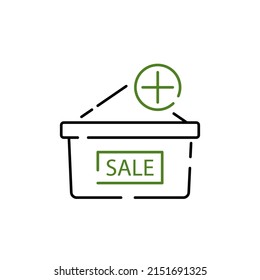 Discount icons in modern thin line style. Sale symbols for web site design and mobile apps. Vector discount pictograms. Sale or shopping mall shop season. shopping cart plus