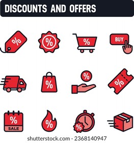 Iconos de descuento. Ofrece un conjunto de vectores. Diseño de iconos de color. Viernes negro, venta caliente, lunes cibernético, buen final.
